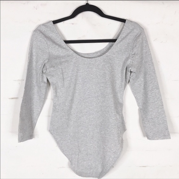 Zenana Outfitters Grey Double Scoop Bodysuit - Picture 2 of 6